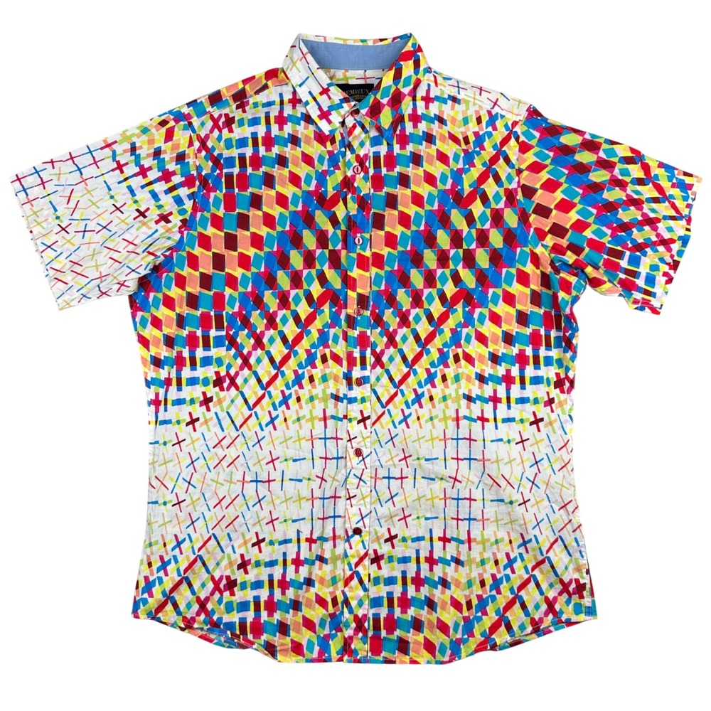 Cremieux Premium Denim Mens L Abstract Geometric Multi Color Button Down Shirt